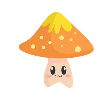 vector happy cute yellow mushroom cartoon vector icon illustration