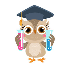  vector cute owl fresh graduate scientist cartoon vector icon illustration