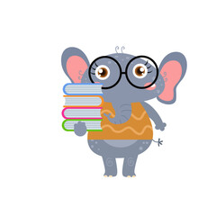  vector cute elephant bring a book cartoon vector icon illustration