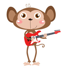 vector cute monkey playing guitar cartoon vector icon illustration