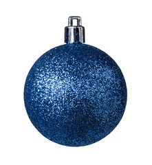 Blue shiny glittery Christmas ornament isolated cutout on transparent