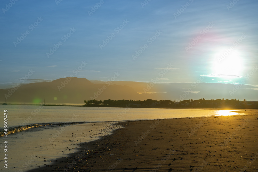 Canvas Prints Sunrise over tropical beach at low tide