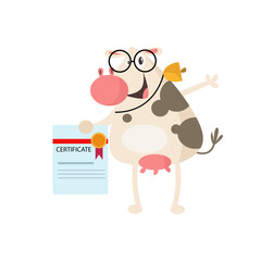 vector cute cow holding certificate cartoon vector icon illustration 