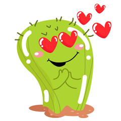 vector cute cactus fall in love character illustration
