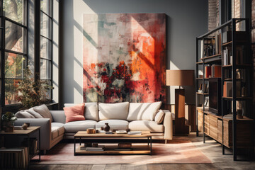 Artful Decor. Interior with carefully curated artwork and decor, showcasing the aesthetic and design-conscious lifestyle. Generative AI.