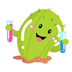 vector cute cactus experiment character illustration