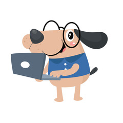 vector cute dog with laptop cartoon vector icon illustration 