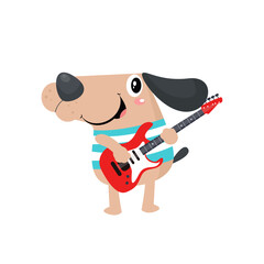vector cute dog playing electric guitar cartoon vector icon illustration