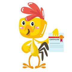 vector cute chick using certificate cartoon vector icon illustration