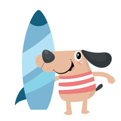 Fototapeta premium vector cute dog surfing cartoon vector icon illustration