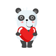 vector cute panda hugging heart cartoon vector icon illustration