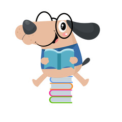 vector cute  smart dogs reading books cartoon vector icon illustration