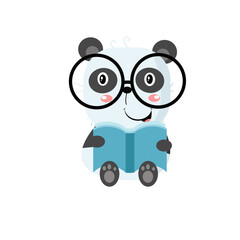 vector cute panda reading book  cartoon vector icon illustration
