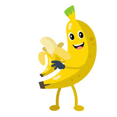 Vector cute banana holding peeled banana vector illustration