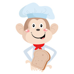 vector monkey chef mascot logo cartoon cute creative kawaii