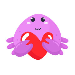 vector purple crab hugging heart cartoon design illustration