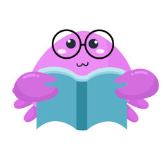 vector purple crab reading book cartoon design illustration
