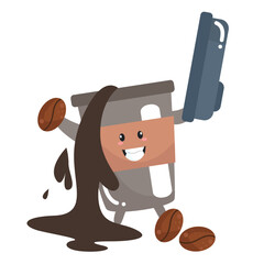 Vector funny cute happy cup of coffee detective characters