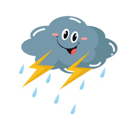 vector cute rain clouds thunderstorm character illustration