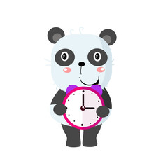 Fototapeta premium vector cute panda holding alarm clock cartoon vector icon illustration