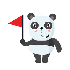 vector cute panda holding triangular flag cartoon vector icon illustration