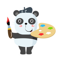 vector cute panda painter cartoon vector icon illustration
