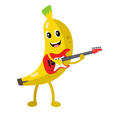 Vector cute banana use guitar cartoon mascot illustration