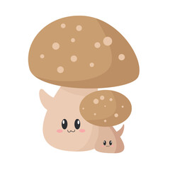  vector hand drawn brown mushroom with  one small mushrooms cartoon illustration