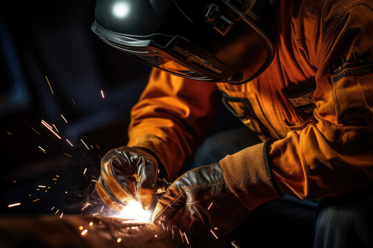 A close-up photograph focuses on a person's hands holding a welding torch, representing the skilled craftsmanship and artistry of various labor professions. Generative Ai.