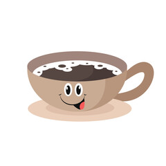 vector cute coffee cup waving hand cartoon vector icon illustration