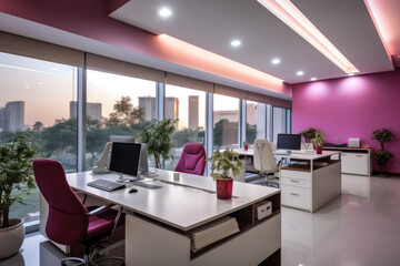 A Welcoming Haven of Elegance: Step into the Alluring Charm of a Modern Office Interior Bathed in the Graceful Hues of Rosecolors