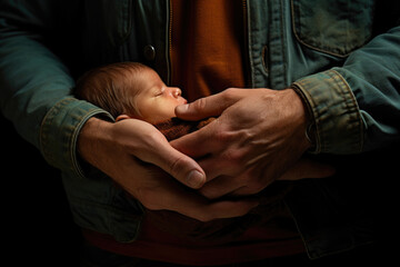 A close-up photograph captures a parent's hands holding a newborn baby, symbolizing the profound and transformative role of parenthood in daily life. Generative Ai.