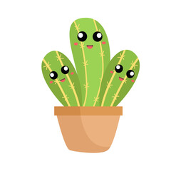  vector three green cute cactus in pot cartoon vector icon illustration nature object icon