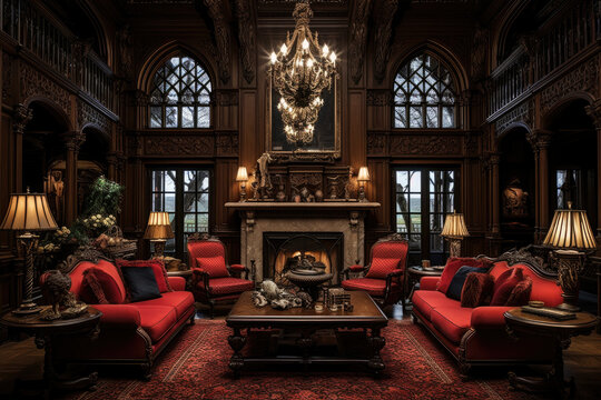 Elegant Victorian Gothic Living Room: A Timeless Blend of Opulence and Mystery