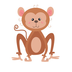 Vector cute monkey standing vector icon illustration animal