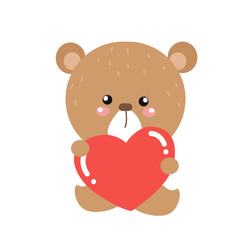vector cute bear holding love heart