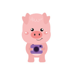 Vector cute piggy with a camera