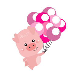 Obraz na płótnie Canvas vector cute pig holding lots of balloons