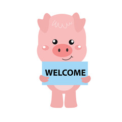 welcome vector with cute pig