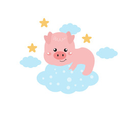 vector cute pig on cloud