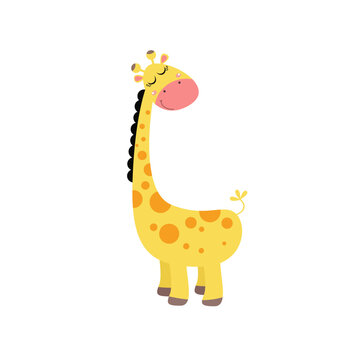 vector cute giraffe in standing pose  vector icon illustration animal