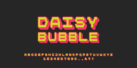 Naklejka na ściany i meble Daisy Bubble 3d simple bold letterpress cute retro font, youth design style for logo and branding 