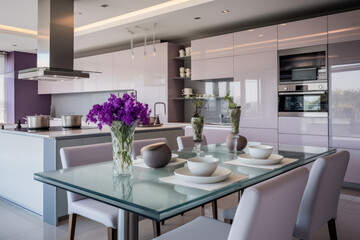 Fototapeta na wymiar A Serene Haven: A Modern Kitchen with Subtle Lilac Color Accents Adds Elegance and Tranquility