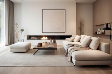 A Serene and Chic Minimalist Living Room Interior with Clean Lines and a Neutral Color Palette