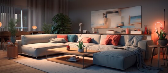 Living room illustration, interior view.