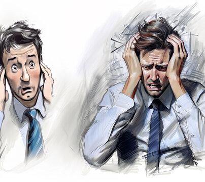 A businessman in stress. He tightly grabbed his head. Confused. mental health concept.