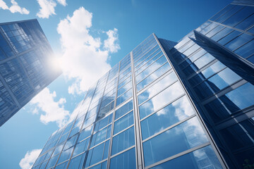 Glass Buildings Set Against a Cloudy Blue Sky Background