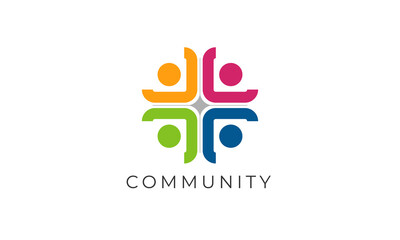 People community diversity with cross formation logo vector design