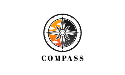 Compass with night and afternoon logo vector design