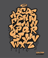 Graffiti alphabet. Comic style hand drawn lettering. Street art design.